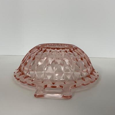 -190- GLASSWARE | Pink Windsor Diamond Jeanette Glass Co. | Handled Bowl
