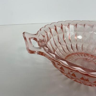 -190- GLASSWARE | Pink Windsor Diamond Jeanette Glass Co. | Handled Bowl