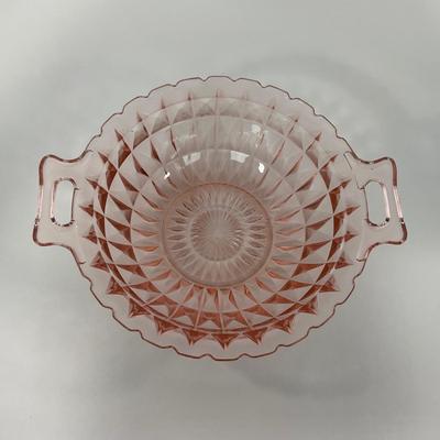 -190- GLASSWARE | Pink Windsor Diamond Jeanette Glass Co. | Handled Bowl