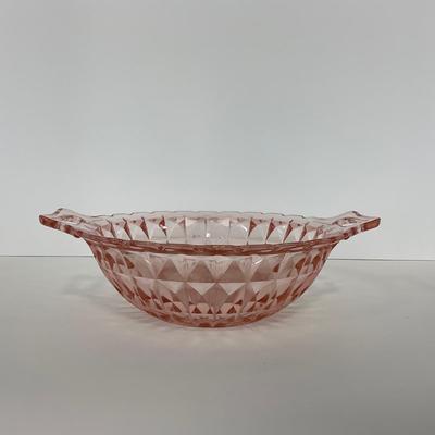 -190- GLASSWARE | Pink Windsor Diamond Jeanette Glass Co. | Handled Bowl