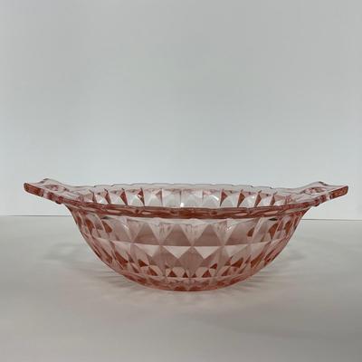 -190- GLASSWARE | Pink Windsor Diamond Jeanette Glass Co. | Handled Bowl