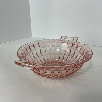 -190- GLASSWARE | Pink Windsor Diamond Jeanette Glass Co. | Handled Bowl