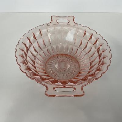 -190- GLASSWARE | Pink Windsor Diamond Jeanette Glass Co. | Handled Bowl