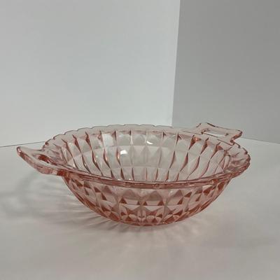 -190- GLASSWARE | Pink Windsor Diamond Jeanette Glass Co. | Handled Bowl