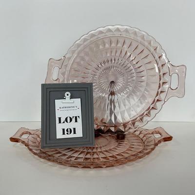 -191- GLASSWARE | Pink Windsor Diamond Jeanette Glass Co. | Handled Platters