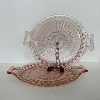 -191- GLASSWARE | Pink Windsor Diamond Jeanette Glass Co. | Handled Platters