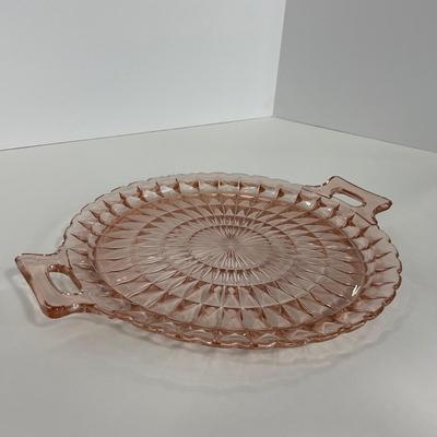 -191- GLASSWARE | Pink Windsor Diamond Jeanette Glass Co. | Handled Platters