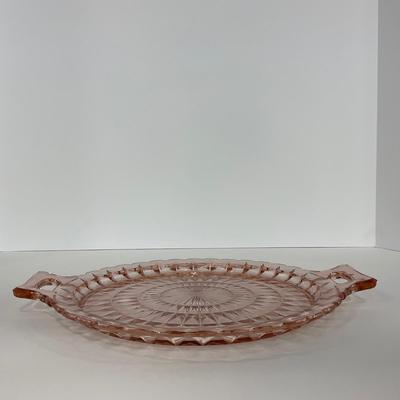 -191- GLASSWARE | Pink Windsor Diamond Jeanette Glass Co. | Handled Platters