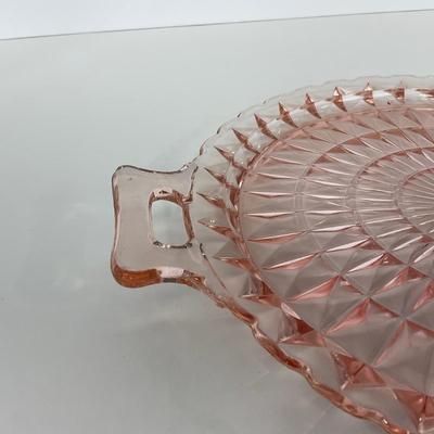 -191- GLASSWARE | Pink Windsor Diamond Jeanette Glass Co. | Handled Platters