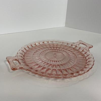 -191- GLASSWARE | Pink Windsor Diamond Jeanette Glass Co. | Handled Platters