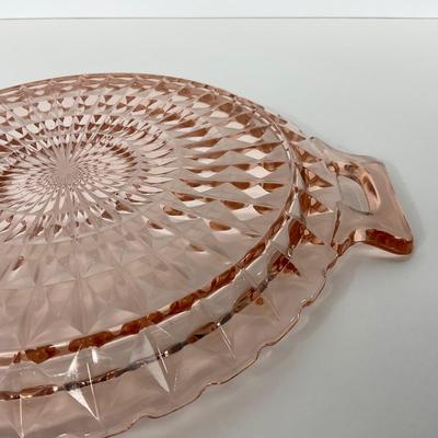 -191- GLASSWARE | Pink Windsor Diamond Jeanette Glass Co. | Handled Platters