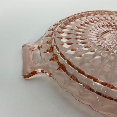 -191- GLASSWARE | Pink Windsor Diamond Jeanette Glass Co. | Handled Platters