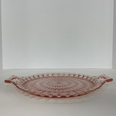 -191- GLASSWARE | Pink Windsor Diamond Jeanette Glass Co. | Handled Platters