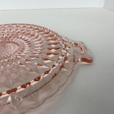 -191- GLASSWARE | Pink Windsor Diamond Jeanette Glass Co. | Handled Platters