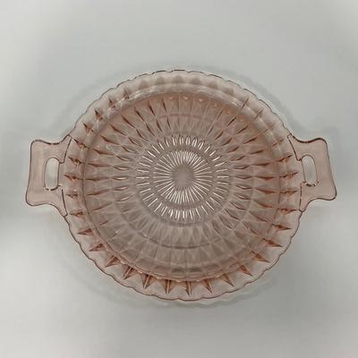 -191- GLASSWARE | Pink Windsor Diamond Jeanette Glass Co. | Handled Platters