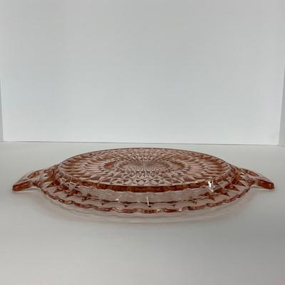 -191- GLASSWARE | Pink Windsor Diamond Jeanette Glass Co. | Handled Platters