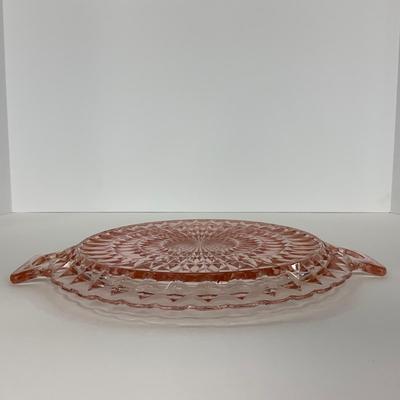 -191- GLASSWARE | Pink Windsor Diamond Jeanette Glass Co. | Handled Platters
