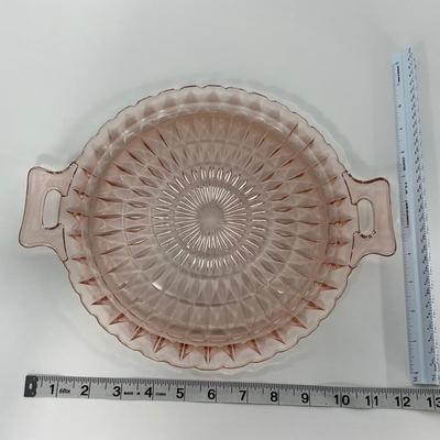-191- GLASSWARE | Pink Windsor Diamond Jeanette Glass Co. | Handled Platters