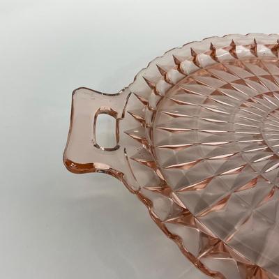 -191- GLASSWARE | Pink Windsor Diamond Jeanette Glass Co. | Handled Platters