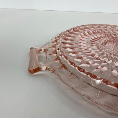 -191- GLASSWARE | Pink Windsor Diamond Jeanette Glass Co. | Handled Platters