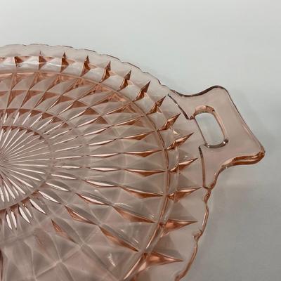 -191- GLASSWARE | Pink Windsor Diamond Jeanette Glass Co. | Handled Platters