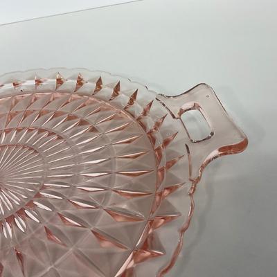 -191- GLASSWARE | Pink Windsor Diamond Jeanette Glass Co. | Handled Platters