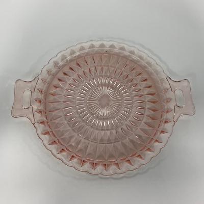-191- GLASSWARE | Pink Windsor Diamond Jeanette Glass Co. | Handled Platters