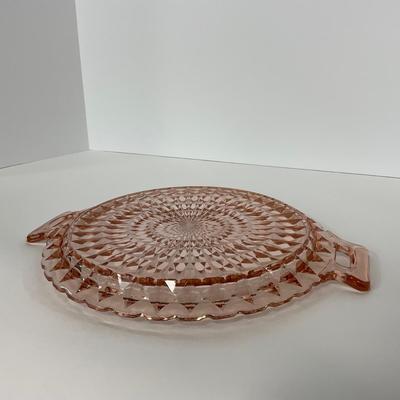 -191- GLASSWARE | Pink Windsor Diamond Jeanette Glass Co. | Handled Platters
