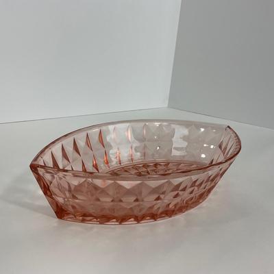 -192- GLASSWARE | Pink Windsor Diamond Jeanette Glass Co. | Boat Dish