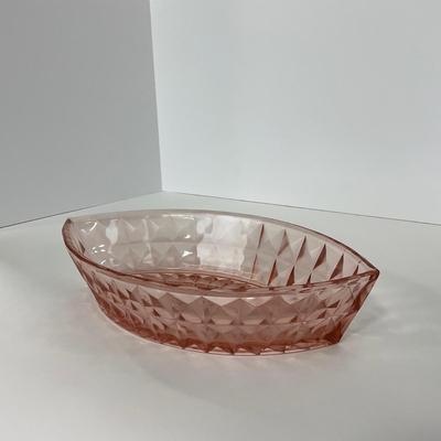 -192- GLASSWARE | Pink Windsor Diamond Jeanette Glass Co. | Boat Dish