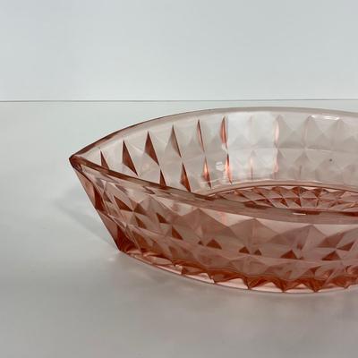 -192- GLASSWARE | Pink Windsor Diamond Jeanette Glass Co. | Boat Dish
