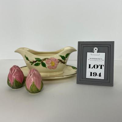 -194- DISHES | Franciscan Desert Rose | Gravy Dish, Salt & Pepper Shakers