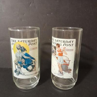 Pair of The Saturday Evening Post drinking glasses "The Spooner" and "The Champ" > basement storage room