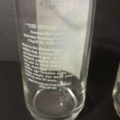 Pair of The Saturday Evening Post drinking glasses "The Spooner" and "The Champ" > basement storage room