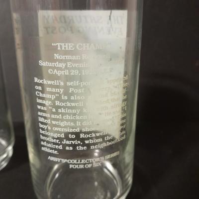 Pair of The Saturday Evening Post drinking glasses "The Spooner" and "The Champ" > basement storage room