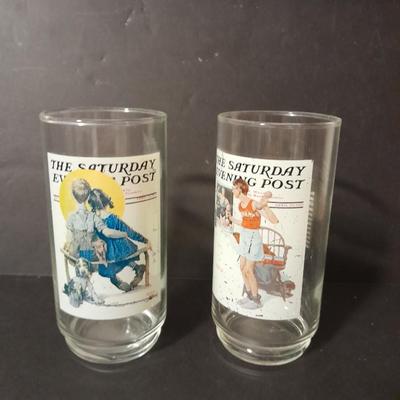 Pair of The Saturday Evening Post drinking glasses "The Spooner" and "The Champ" > basement storage room