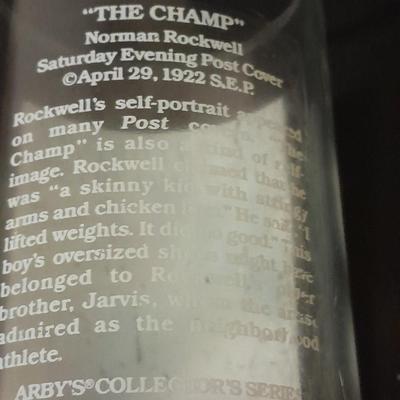 Pair of The Saturday Evening Post drinking glasses "The Spooner" and "The Champ" > basement storage room