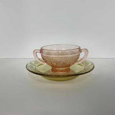 -196- GLASSWARE | Sharon Cabbage Rose Federal Glass Co. | Sugar & Dish
