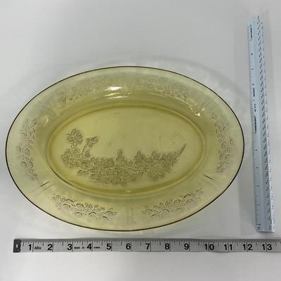 -197- GLASSWARE | Yellow Sharon Cabbage Rose Federal Glass Co. | Bowl & Platter
