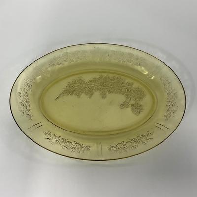 -197- GLASSWARE | Yellow Sharon Cabbage Rose Federal Glass Co. | Bowl & Platter