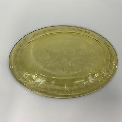 -197- GLASSWARE | Yellow Sharon Cabbage Rose Federal Glass Co. | Bowl & Platter
