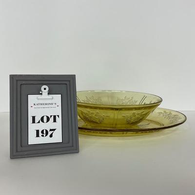 -197- GLASSWARE | Yellow Sharon Cabbage Rose Federal Glass Co. | Bowl & Platter