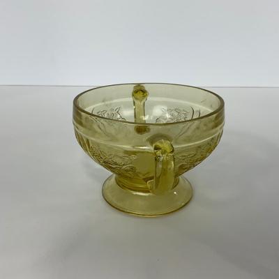 -198- GLASSWARE | Yellow Sharon Cabbage Rose Federal Glass Co. | Sherbets & Lidded Sugar