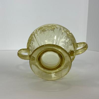 -198- GLASSWARE | Yellow Sharon Cabbage Rose Federal Glass Co. | Sherbets & Lidded Sugar