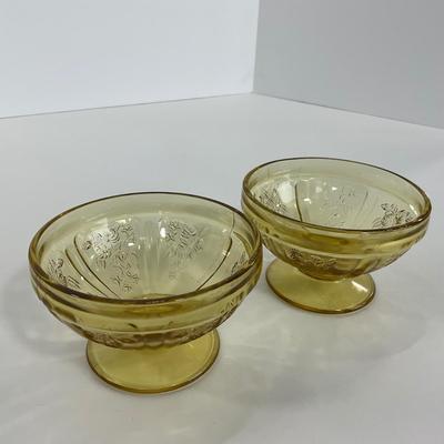 -198- GLASSWARE | Yellow Sharon Cabbage Rose Federal Glass Co. | Sherbets & Lidded Sugar