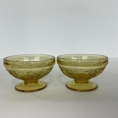 -198- GLASSWARE | Yellow Sharon Cabbage Rose Federal Glass Co. | Sherbets & Lidded Sugar