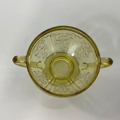 -198- GLASSWARE | Yellow Sharon Cabbage Rose Federal Glass Co. | Sherbets & Lidded Sugar