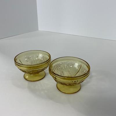 -198- GLASSWARE | Yellow Sharon Cabbage Rose Federal Glass Co. | Sherbets & Lidded Sugar