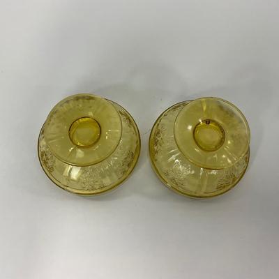 -198- GLASSWARE | Yellow Sharon Cabbage Rose Federal Glass Co. | Sherbets & Lidded Sugar