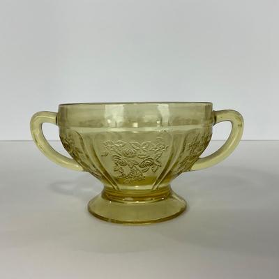-198- GLASSWARE | Yellow Sharon Cabbage Rose Federal Glass Co. | Sherbets & Lidded Sugar